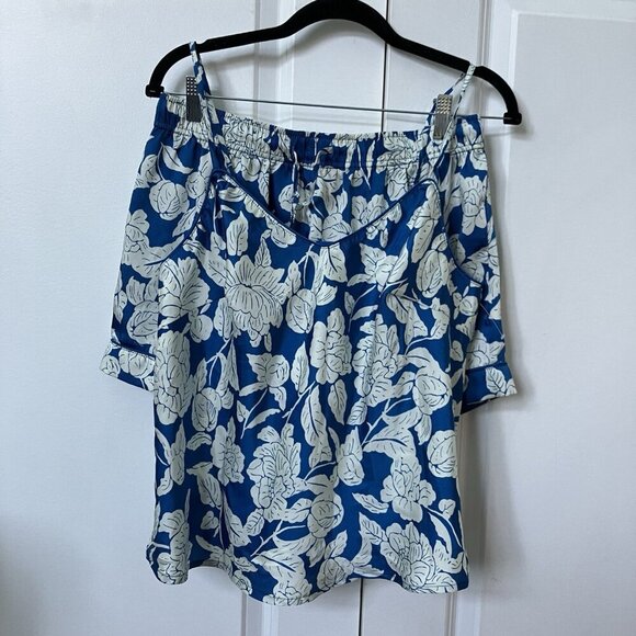 Maree Maree Sleep Set Womens L Blue White Floral Satin Tank & Shorts Loungewear - Picture 1 of 13